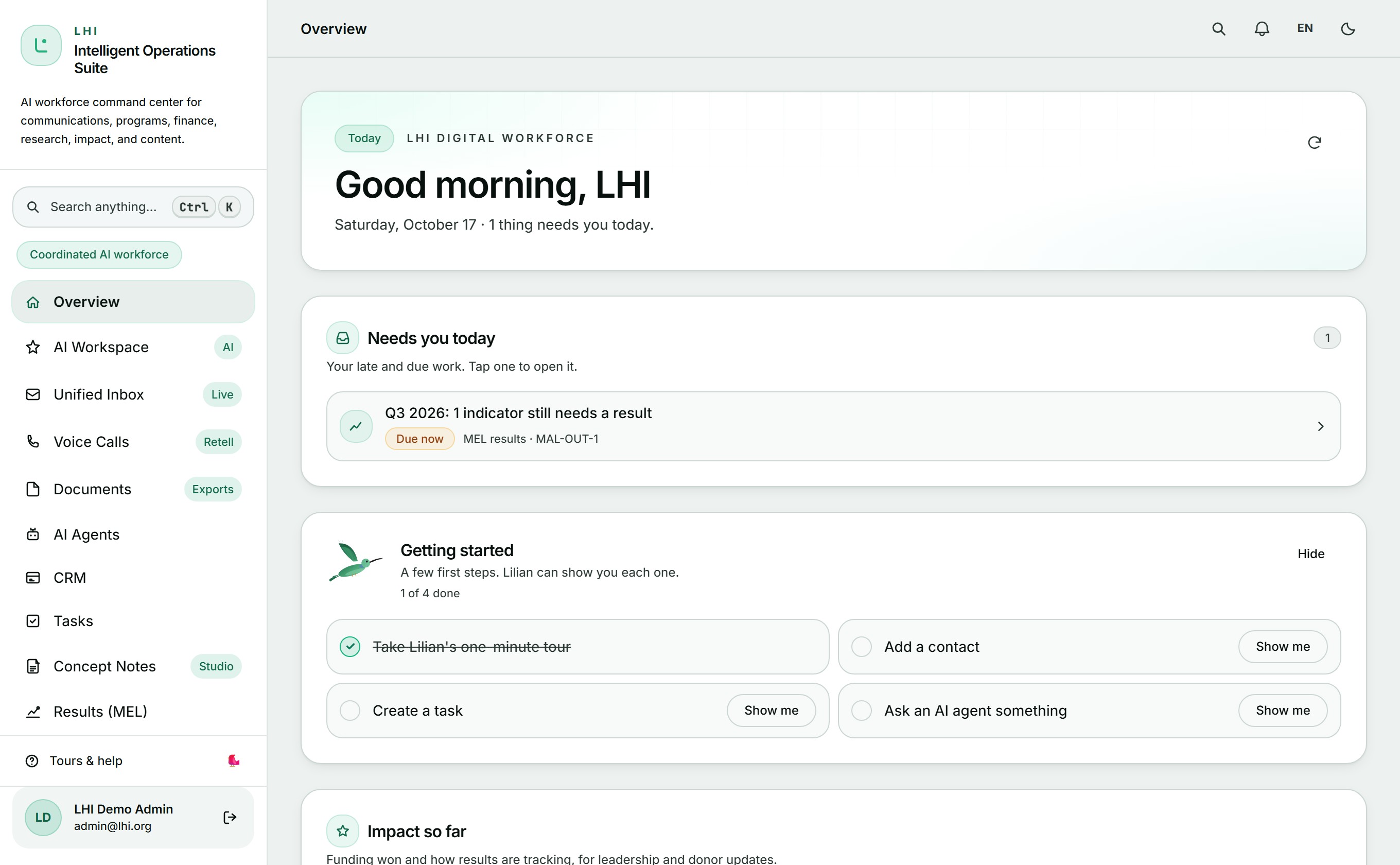 LHI Intelligent Operations Suite overview dashboard