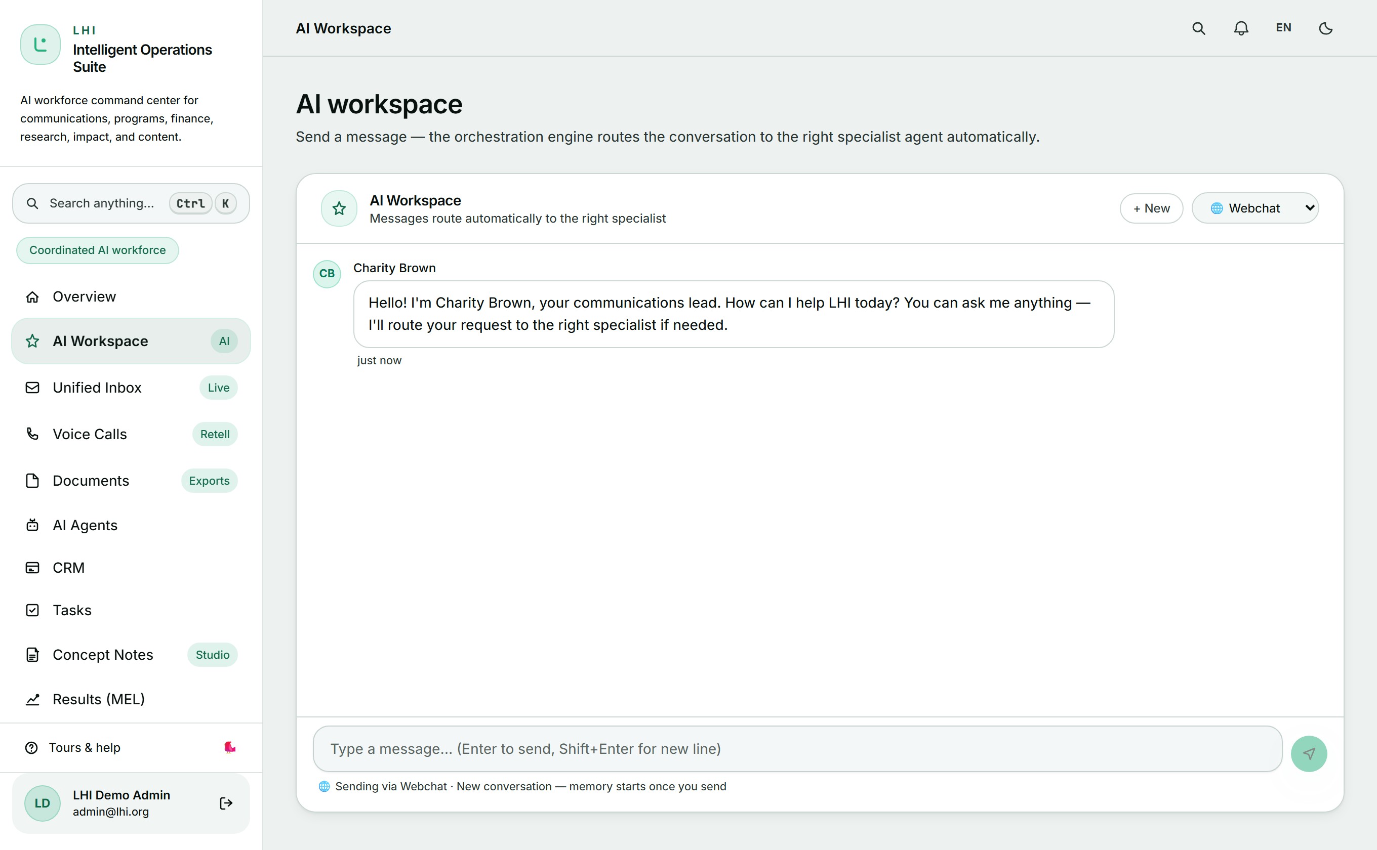 AI Workspace chat routing to the right specialist agent